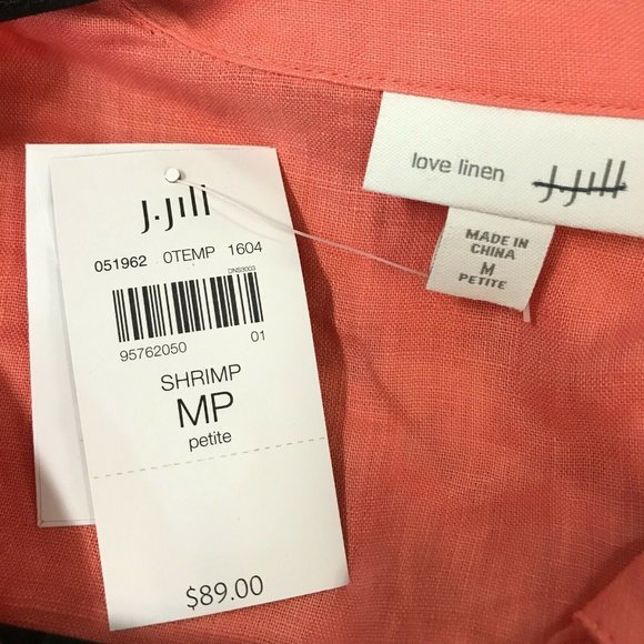 J. Jill Womens Petite 100% Linen Front Button Shrimp Tunic Blouse Top Choose SZ - Picture 8 of 8